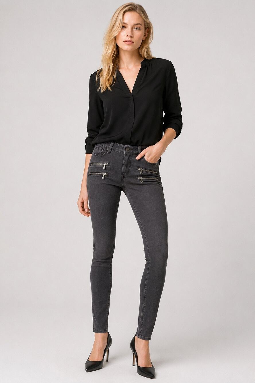 PAIGE Edgemont Moto Zip Skinny Jeans – Black – Size 25